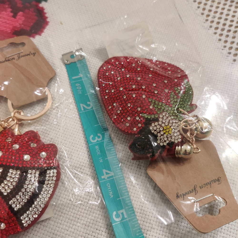 Two Rinestone Strawberry and Ladybug Key chains - Picture 6 of 6
